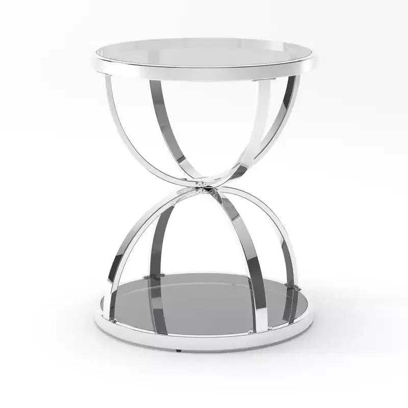 Table d'appoint moderne en verre à 2 niveaux Leda 19,69'', avec cadres en forme d'anneau