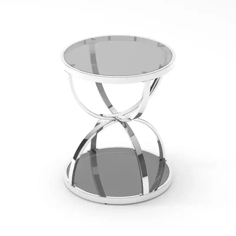Table d'appoint moderne en verre à 2 niveaux Leda 19,69'', avec cadres en forme d'anneau