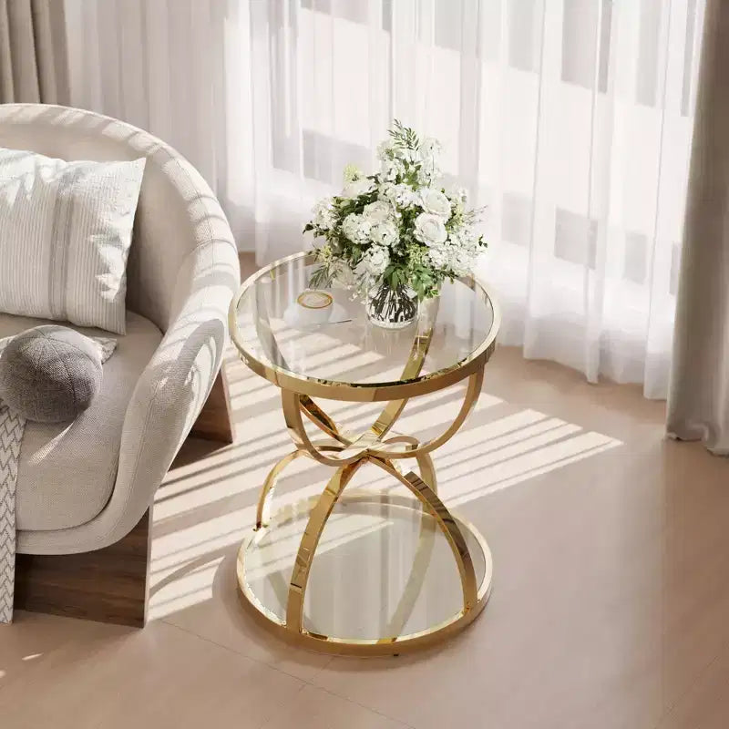 Table d'appoint moderne en verre à 2 niveaux Leda 19,69'', avec cadres en forme d'anneau