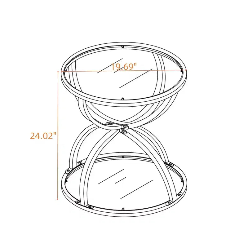 Table d'appoint moderne en verre à 2 niveaux Leda 19,69'', avec cadres en forme d'anneau