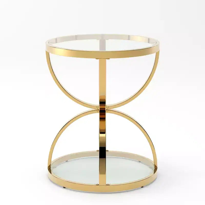 Table d'appoint moderne en verre à 2 niveaux Leda 19,69'', avec cadres en forme d'anneau