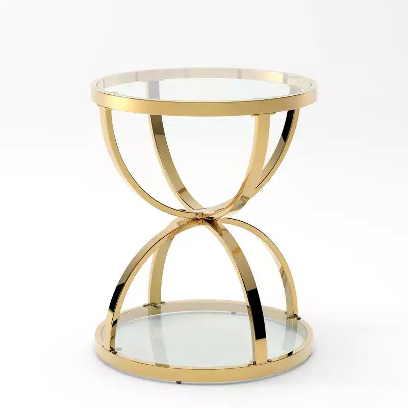 Table d'appoint moderne en verre à 2 niveaux Leda 19,69'', avec cadres en forme d'anneau