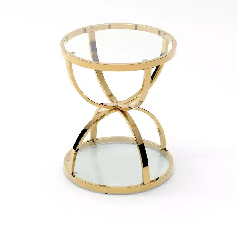 Table d'appoint moderne en verre à 2 niveaux Leda 19,69'', avec cadres en forme d'anneau