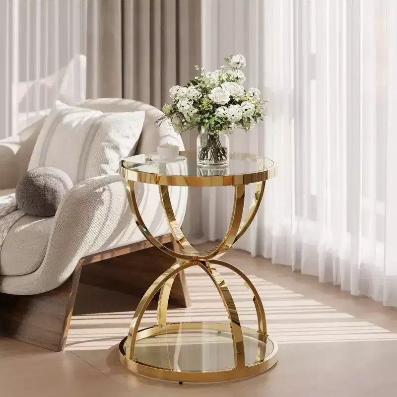 GDFStudio Leda 19.69'' Modern Glass Side Table with 2 Tiers, Ring-Shaped Frames