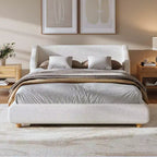 Christopher Knight Home Sade Modern Wooden Boucl Upholstered Bed Frame with Extra-Wide Wingback Headboard