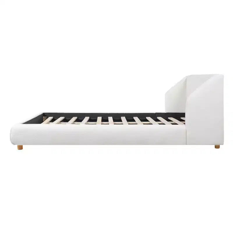 Cadre de lit rembourré en bouclé Sade Modern Wooden avec tête de lit à oreilles extra-large