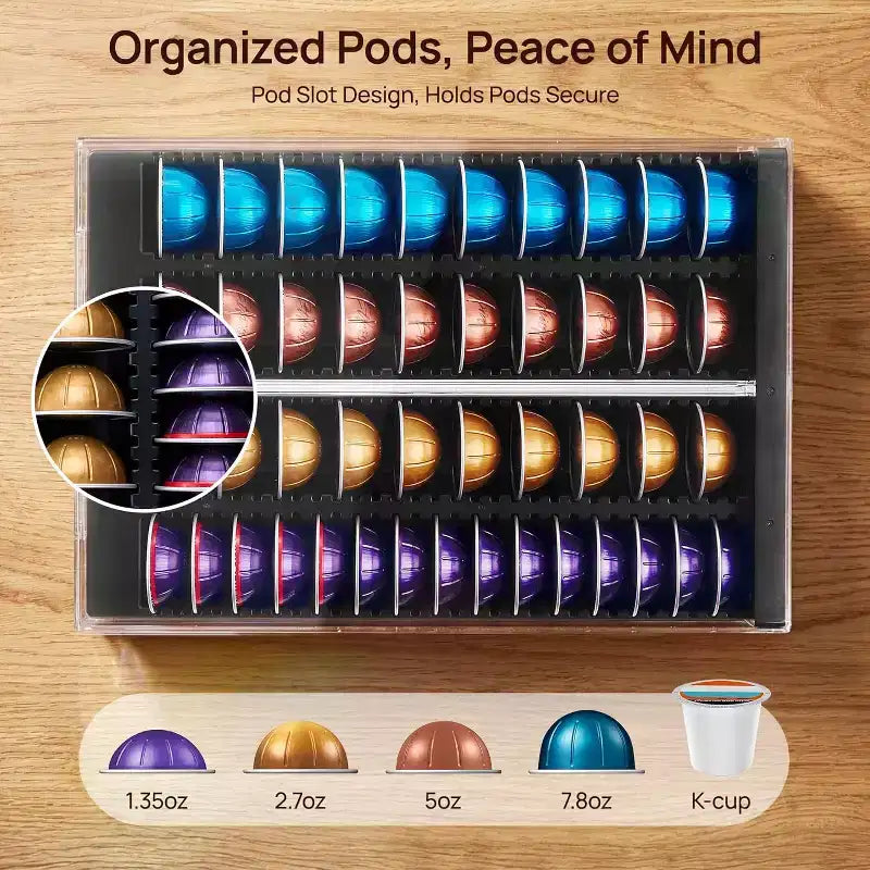 Tiroir de rangement en acrylique transparent pour capsules de café Nespresso Vertuo, peut contenir 40 grandes ou 60 petites capsules