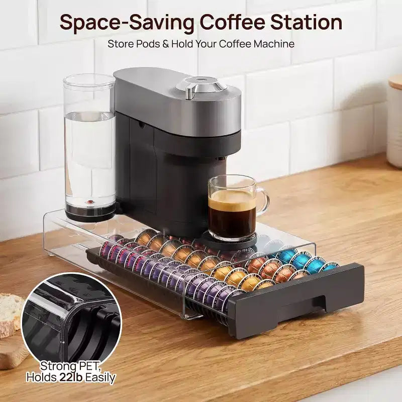 Tiroir de rangement en acrylique transparent pour capsules de café Nespresso Vertuo, peut contenir 40 grandes ou 60 petites capsules