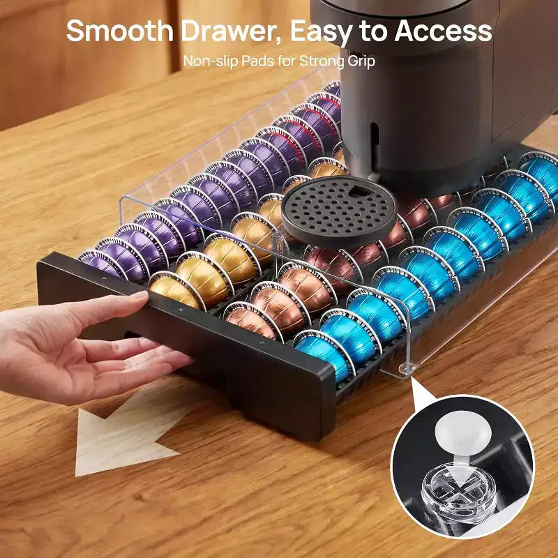 Tiroir de rangement en acrylique transparent pour capsules de café Nespresso Vertuo, peut contenir 40 grandes ou 60 petites capsules