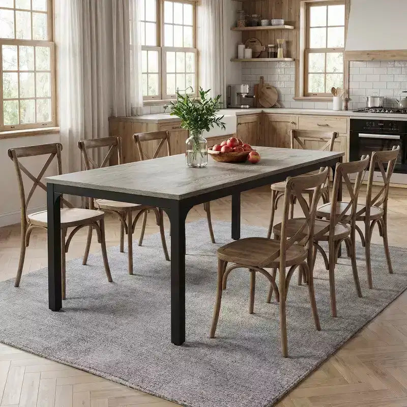 Table à manger rustique 6-8 personnes de 199,9 cm, table de cuisine et de bureau moderne résistante aux rayures et à l'eau