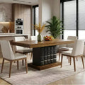 MAYEERTY 63 Modern Geometric Dining Table, Brown MDF Top Cubed Black Base Kitchen Table
