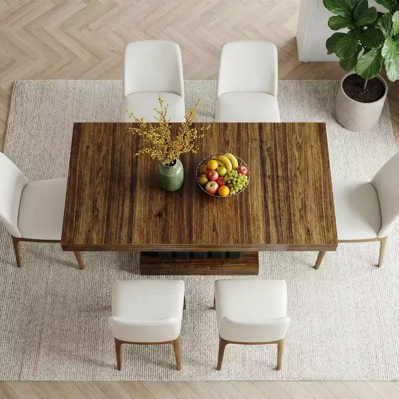 Table de salle à manger géométrique moderne 63, plateau en MDF marron, piètement cubique noir