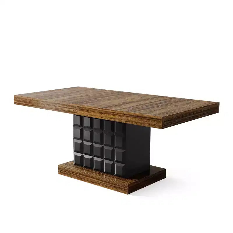 Table de salle à manger géométrique moderne 63, plateau en MDF marron, piètement cubique noir