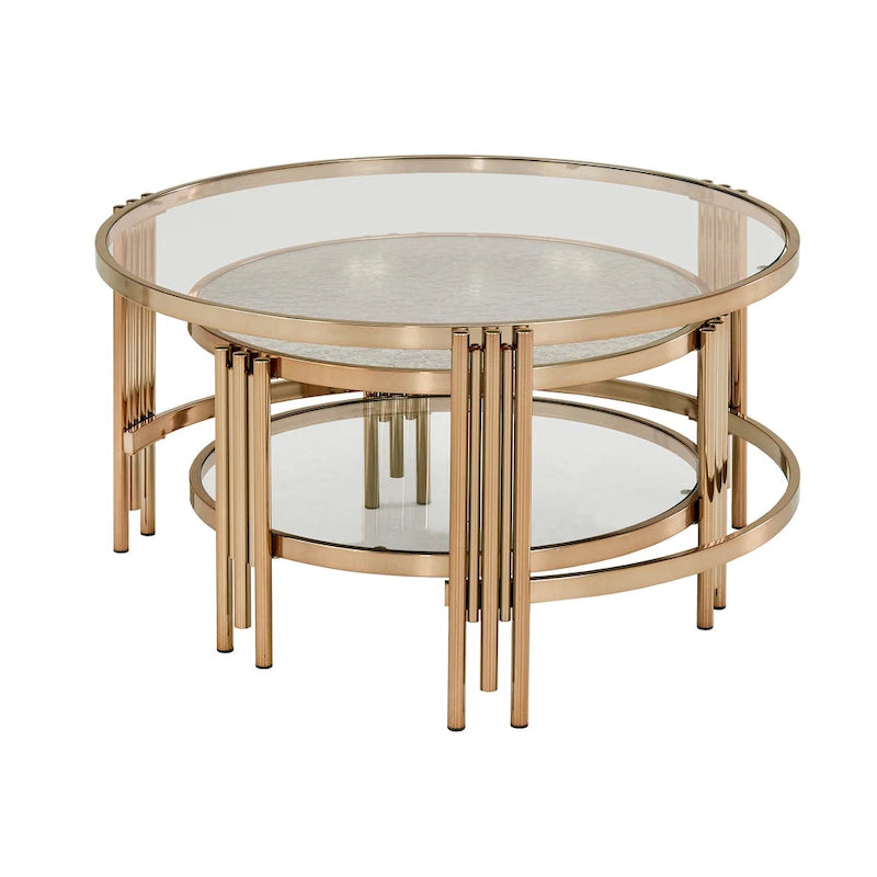 Table basse en verre texturé finition champagne doré avec étagère Bruges par iNSPIRE Q Bold