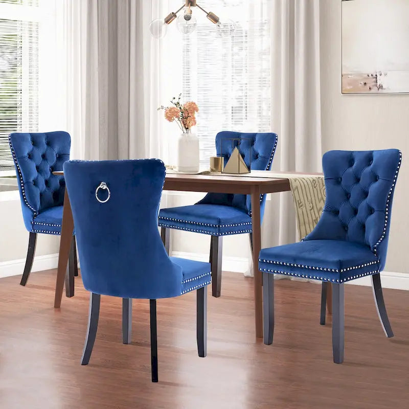 Ensemble de 6 chaises de salle à manger, chaises de cuisine de luxe en velours rembourré avec assise et dossier matelassés et pieds en bois massif - N/A
