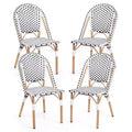 Lot de 4 chaises de bistrot françaises Costway avec rotin tressé à la main et cadre en métal galvanisé pour l'extérieur