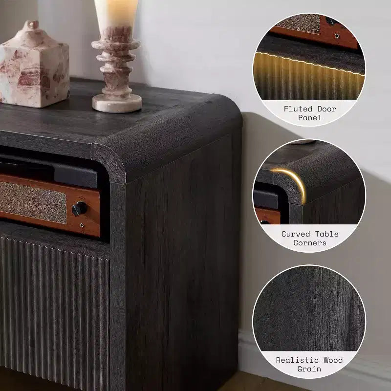 Meuble TV moderne AMERLIFE 70 avec design cannelé et armoires de rangement, pour téléviseurs jusqu'à 80 pouces, meuble TV en bois pour salon