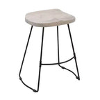 The Urban Port 24" Backless Counter Height Barstool Whitewashed Mango Wood Saddle Seat Black Metal Base White/Black