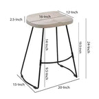 Tabouret de bar 61 cm, hauteur comptoir, sans dossier, assise de selle en manguier blanchi, base en métal noir, blanc/noir