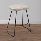 Tabouret de bar 61 cm, hauteur comptoir, sans dossier, assise de selle en manguier blanchi, base en métal noir, blanc/noir