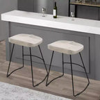 Tabouret de bar 61 cm, hauteur comptoir, sans dossier, assise de selle en manguier blanchi, base en métal noir, blanc/noir