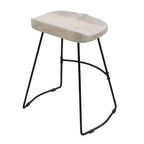 Tabouret de bar 61 cm, hauteur comptoir, sans dossier, assise de selle en manguier blanchi, base en métal noir, blanc/noir