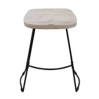 Tabouret de bar 61 cm, hauteur comptoir, sans dossier, assise de selle en manguier blanchi, base en métal noir, blanc/noir