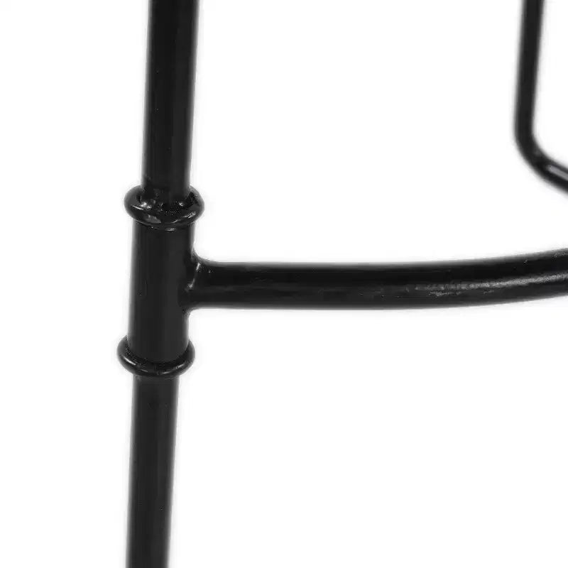 Tabouret de bar 61 cm, hauteur comptoir, sans dossier, assise de selle en manguier blanchi, base en métal noir, blanc/noir