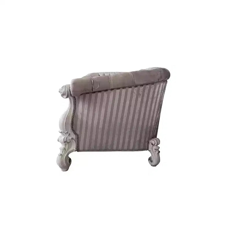 Canapé Versailles 99" en tissu ivoire et finition blanc cassé – Forme demi-lune, Clouté, Aucun assemblage requis
