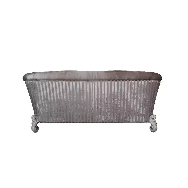 Canapé Versailles 99" en tissu ivoire et finition blanc cassé – Forme demi-lune, Clouté, Aucun assemblage requis