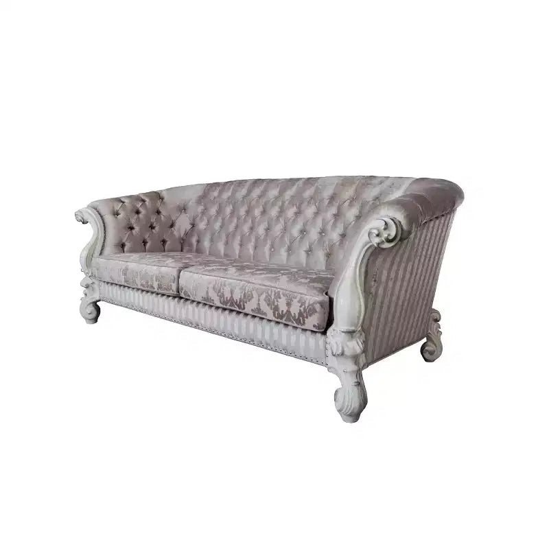 Canapé Versailles 99" en tissu ivoire et finition blanc cassé – Forme demi-lune, Clouté, Aucun assemblage requis
