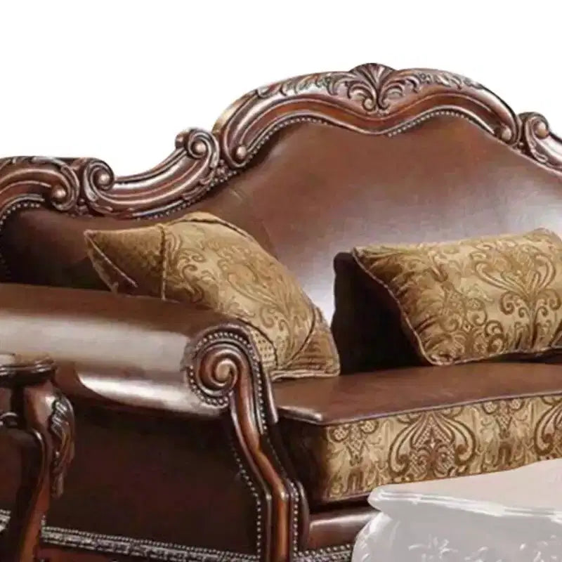 Canapé Dresden 89 po en cuir synthétique marron/chenille/chêne merisier