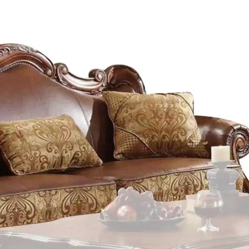 Canapé Dresden 89 po en cuir synthétique marron/chenille/chêne merisier