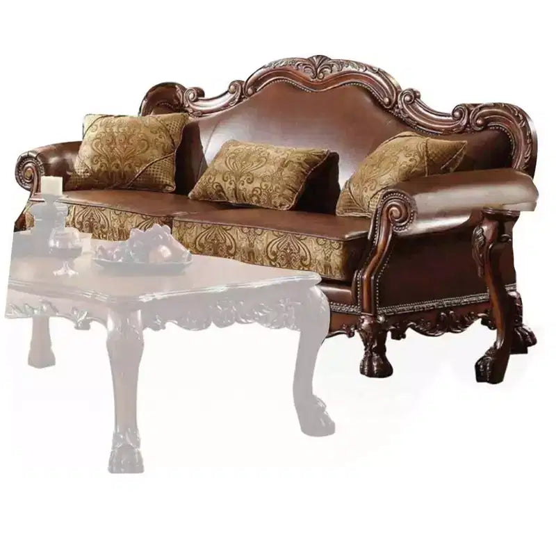 Canapé Dresden 89 po en cuir synthétique marron/chenille/chêne merisier