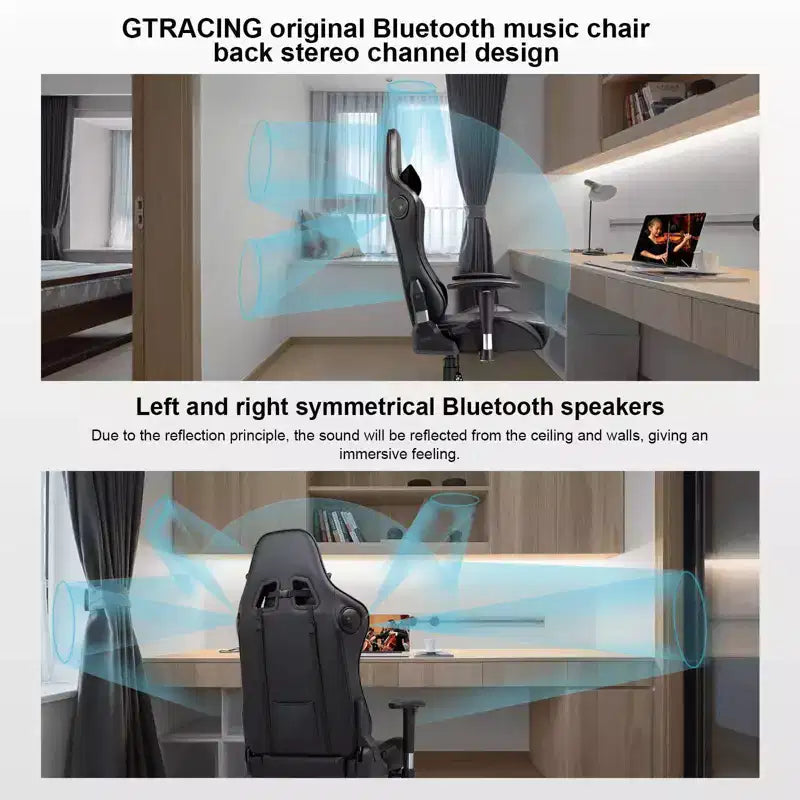 Chaise de jeu avec haut-parleurs Bluetooth Chaise de bureau en PU à dossier haut noire