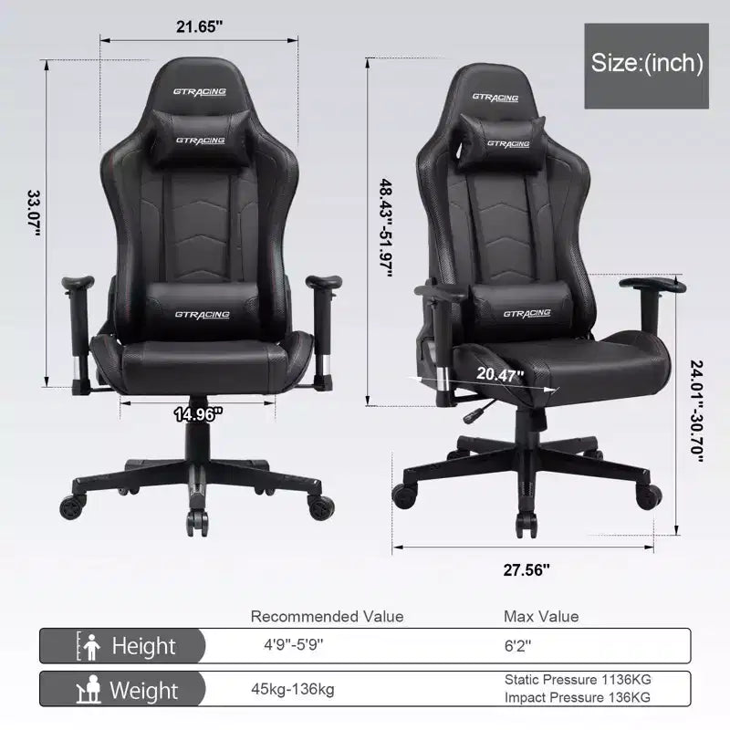 Chaise de jeu avec haut-parleurs Bluetooth Chaise de bureau en PU à dossier haut noire