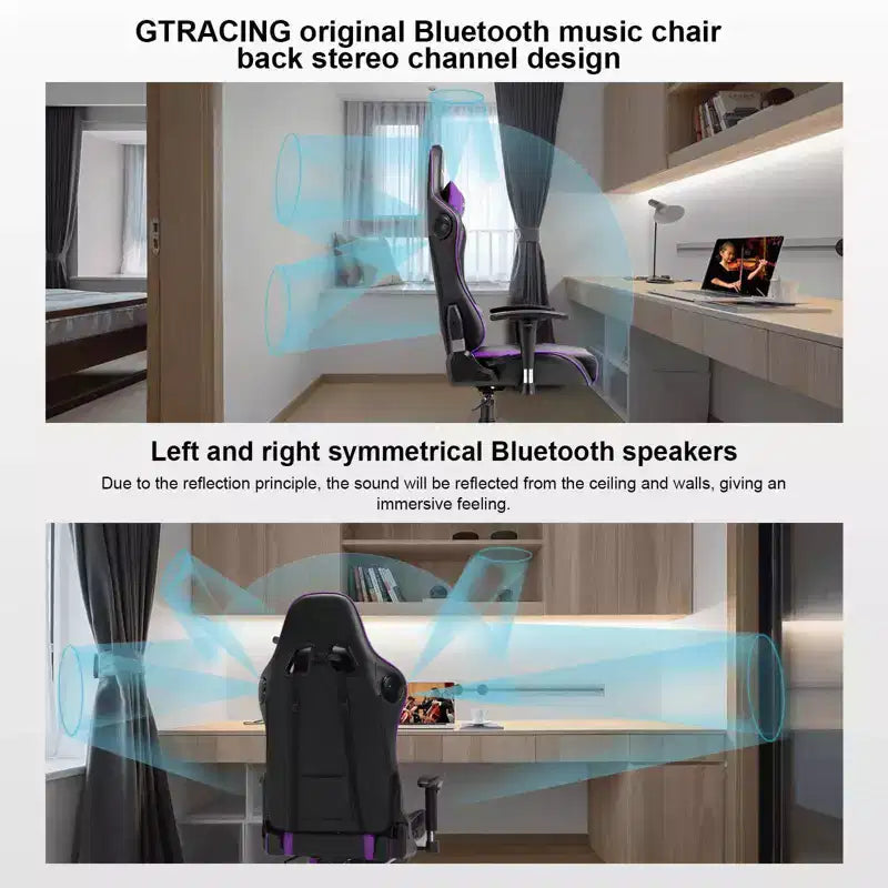 Chaise de jeu avec haut-parleurs Bluetooth Chaise de bureau haute en PU violette