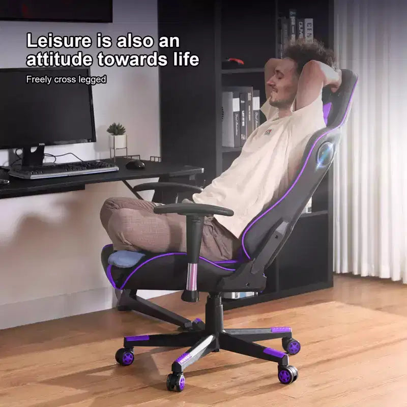 Chaise de jeu avec haut-parleurs Bluetooth Chaise de bureau haute en PU violette
