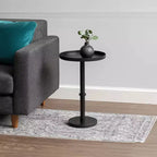 Table d'appoint latérale de 22 po Vintage Base colonne élégante Plateau rond Plateau finition noir mat