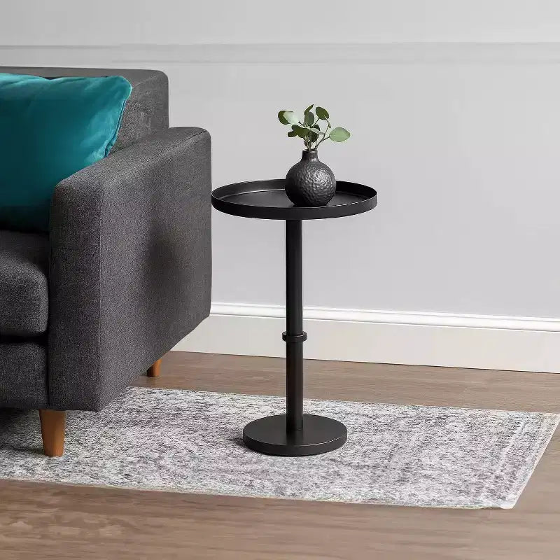 Table d'appoint latérale de 22 po Vintage Base colonne élégante Plateau rond Plateau finition noir mat