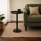 Table d'appoint latérale de 22 po Vintage Base colonne élégante Plateau rond Plateau finition noir mat