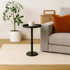 Table d'appoint latérale de 22 po Vintage Base colonne élégante Plateau rond Plateau finition noir mat