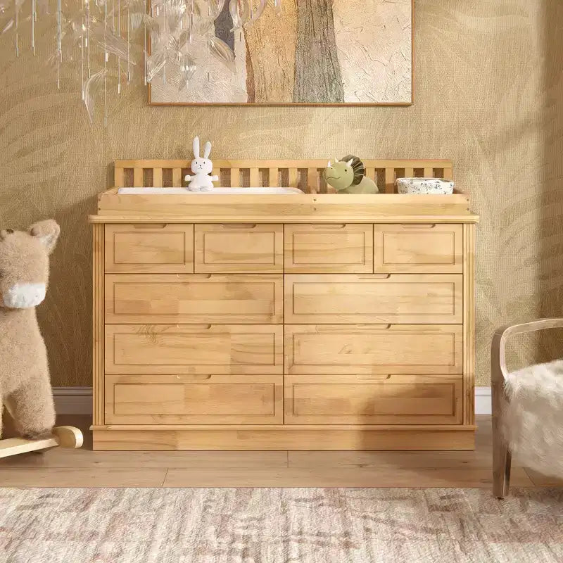 Table à langer et commode Homsee en bois de pin massif : plan à langer amovible, tiroirs de rangement, indispensable tout-en-un pour la chambre de bébé