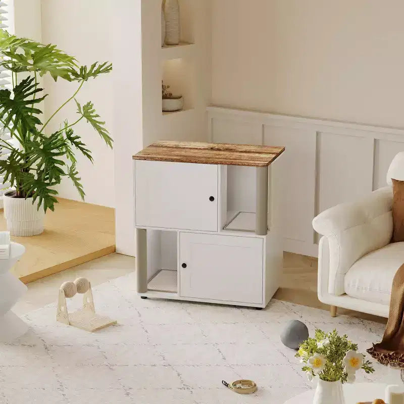 Meuble cache-litière double avec poteaux à griffer et tapis de litière à double couche pour animaux de compagnie d'intérieur