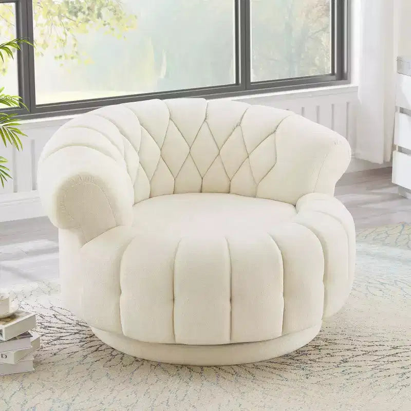 Fauteuil d'appoint pivotant moderne avec coussin épais, fauteuil club rond en chenille, fauteuil pivotant à 360° pour salon ou appartement - Panipeachy