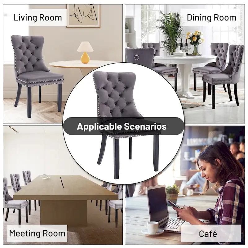 Ensemble de 6 chaises de salle à manger, chaises de cuisine de luxe en velours rembourré avec assise et dossier matelassés et pieds en bois massif - N/A