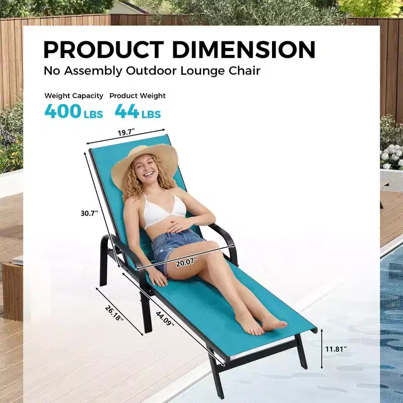 Lot de 2 chaises longues de jardin, transat inclinable réglable sur 5 positions, tissu Textilène, chaise longue de piscine de 193 cm pour terrasse, jardin et bord de piscine