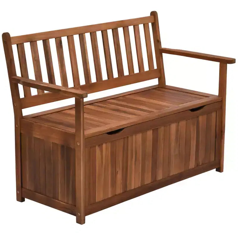 Outsunny Banc de rangement extérieur 155 L, coffre de pont en bois avec revêtement intérieur en PE imperméable, conteneur 2 places pour patio, jardin, balcon, cour