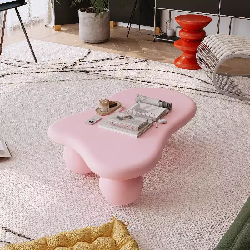 Table basse nuage de 40 po avec pieds sphériques, table centrale moderne et irrégulière pour salon, rose