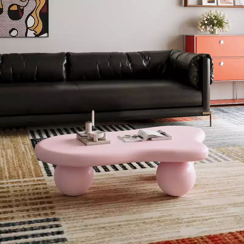Table basse nuage de 40 po avec pieds sphériques, table centrale moderne et irrégulière pour salon, rose